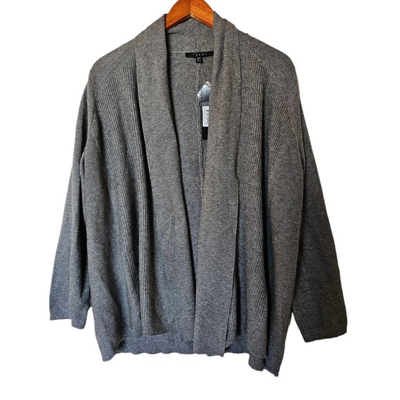 Cyrus Womens Gray Shawl Collar Long Sleeves Draped Open Front Cardigan Plus size - Picture 2 of 13